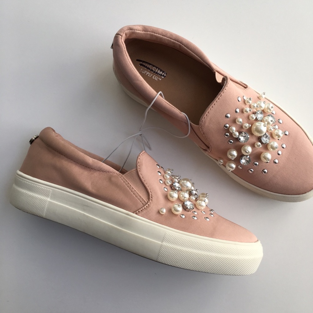 Mossimo Raquel Pink Satin Jeweled Pearl Sneakers - Picture 4 of 6